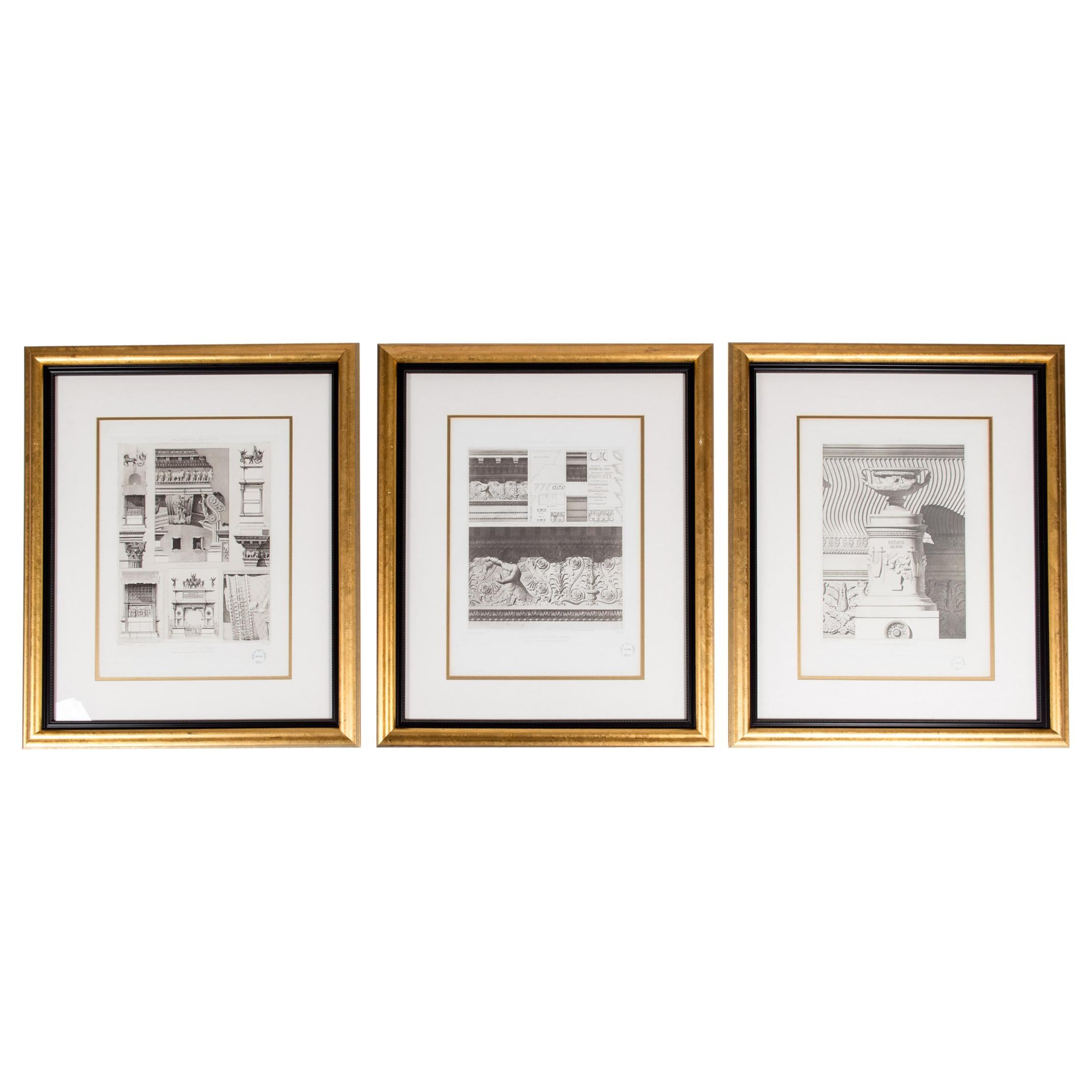 Mid-20th Century Set Three Lithograph / Giltwood Frame