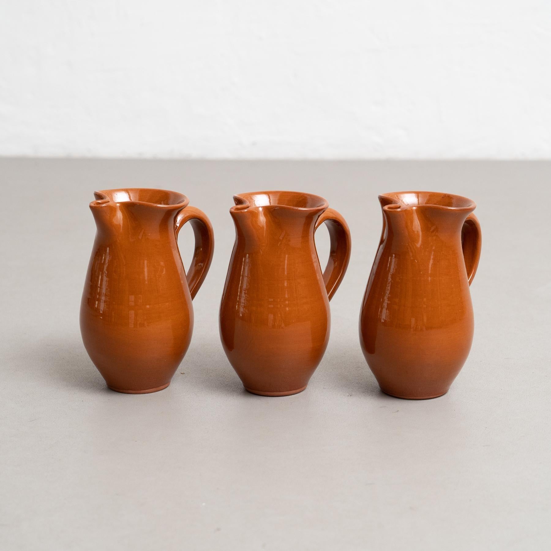 Rustic Mid 20th Century Set of Three Traditional Spanish Ceramic Vases For Sale