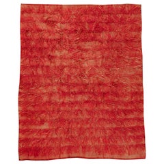 Mid-20th Century Shaggy Turkish Rug With A Red Tribal Design