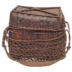 Mid-20th Century Shaman Basket with Hand Spun Netting, From the Tamang of Nepal