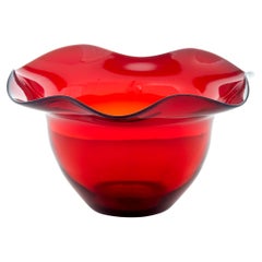 Mid 20th century shaped red art glass vase by Monica Bratt
