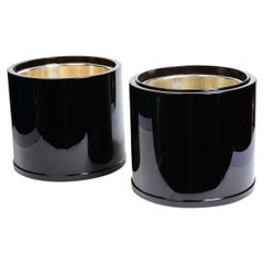 Mid-20th Century, Showa, A Pair of Japanese Pots (Hibachi) with Black Lacquer