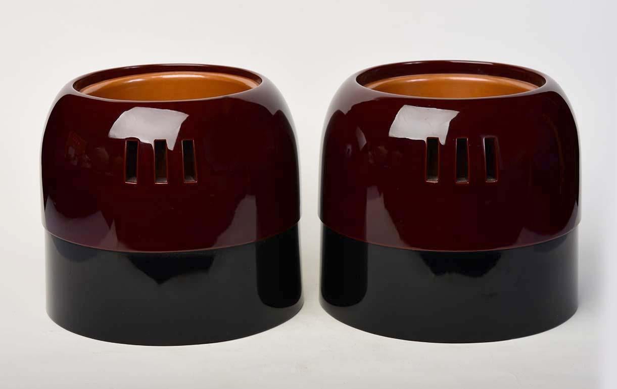 Mid-20th Century, Showa, a Pair of Japanese Lacquered Pots 'Hibachi' For Sale 1