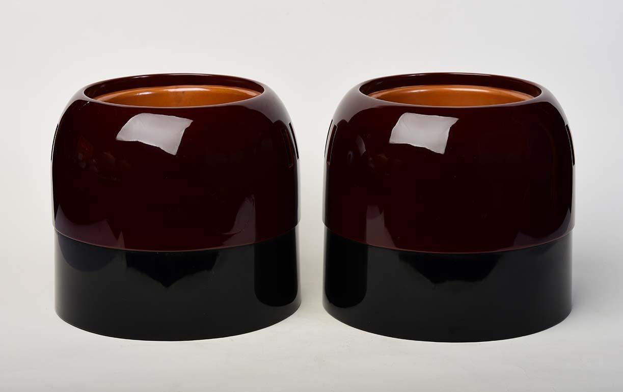 Mid-20th Century, Showa, a Pair of Japanese Lacquered Pots 'Hibachi' For Sale 3