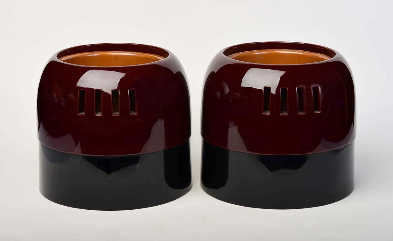 Mid-20th Century, Showa, a Pair of Japanese Lacquered Pots 'Hibachi' For Sale 4