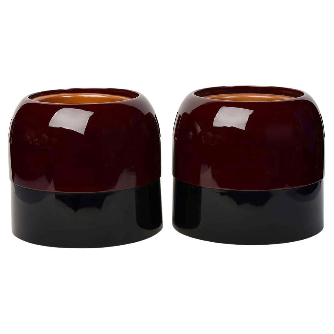 Mid-20th Century, Showa, a Pair of Japanese Lacquered Pots 'Hibachi' For Sale