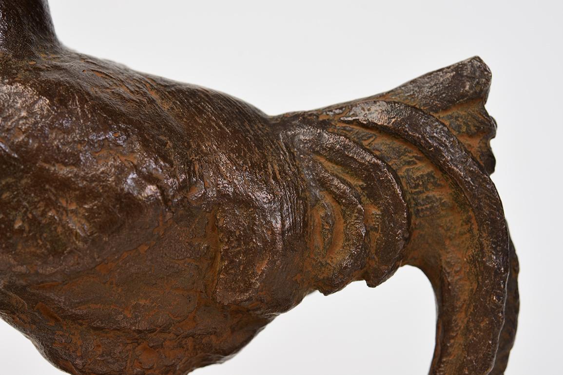 Hand-Carved Mid-20th Century, Showa, Japanese Bronze Animal Rooster with Artist Sign For Sale