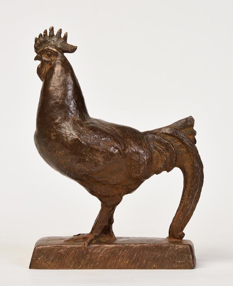 Mid-20th Century, Showa, Japanese Bronze Animal Rooster with Artist Sign For Sale 1