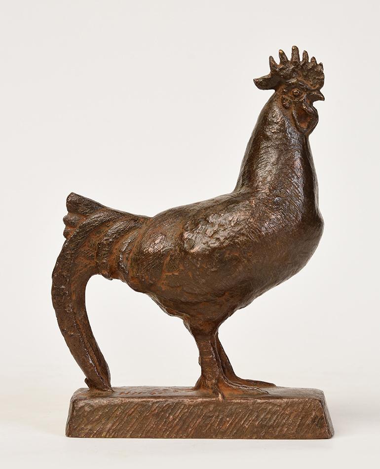 Mid-20th Century, Showa, Japanese Bronze Animal Rooster with Artist Sign For Sale 3