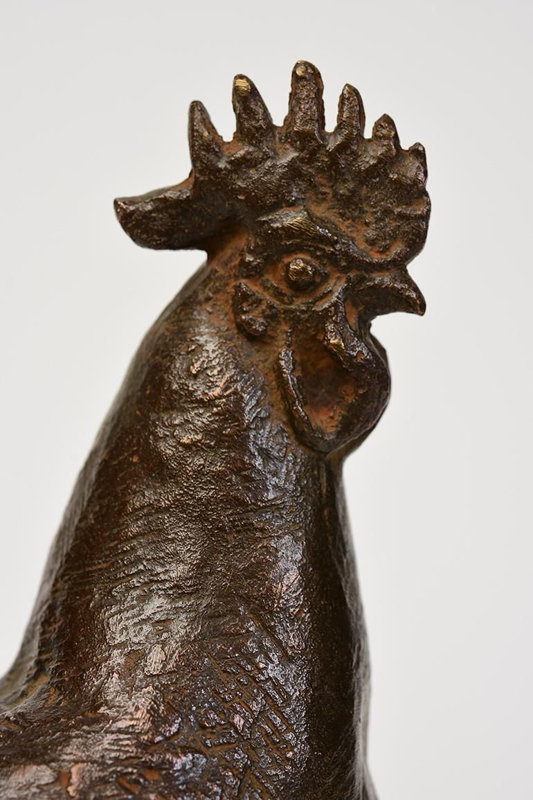 Mid-20th Century, Showa, Japanese Bronze Animal Rooster with Artist Sign For Sale 4