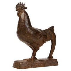 Mid-20th Century, Showa, Japanese Bronze Animal Rooster with Artist Sign