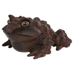 Vintage Mid-20th Century, Showa, Japanese Keyaki Wood Frog / Toad