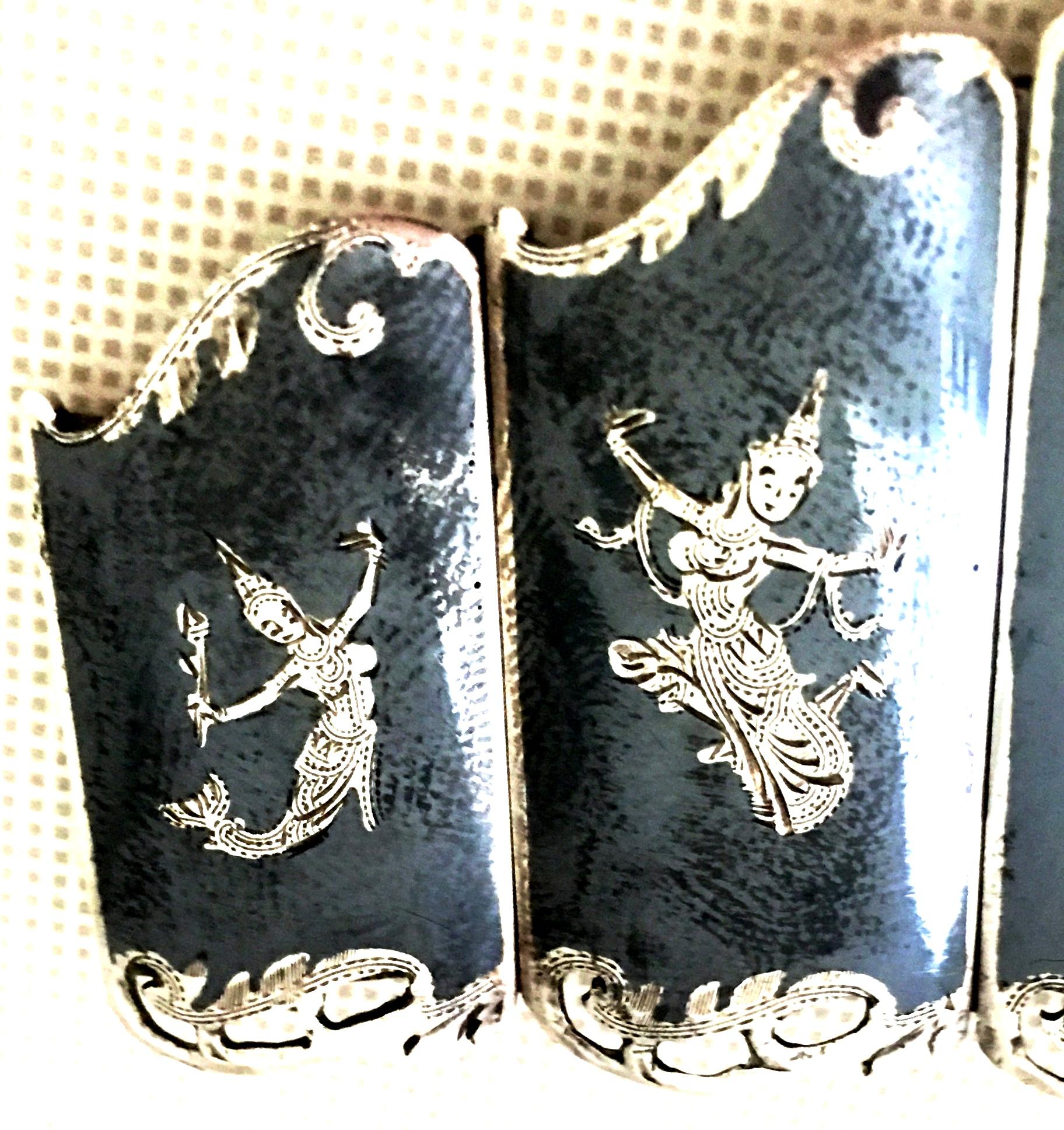 Mid-20th Century Siam Sterling Silver & Niello Enamel Panel Link Bracelet-Signed 7