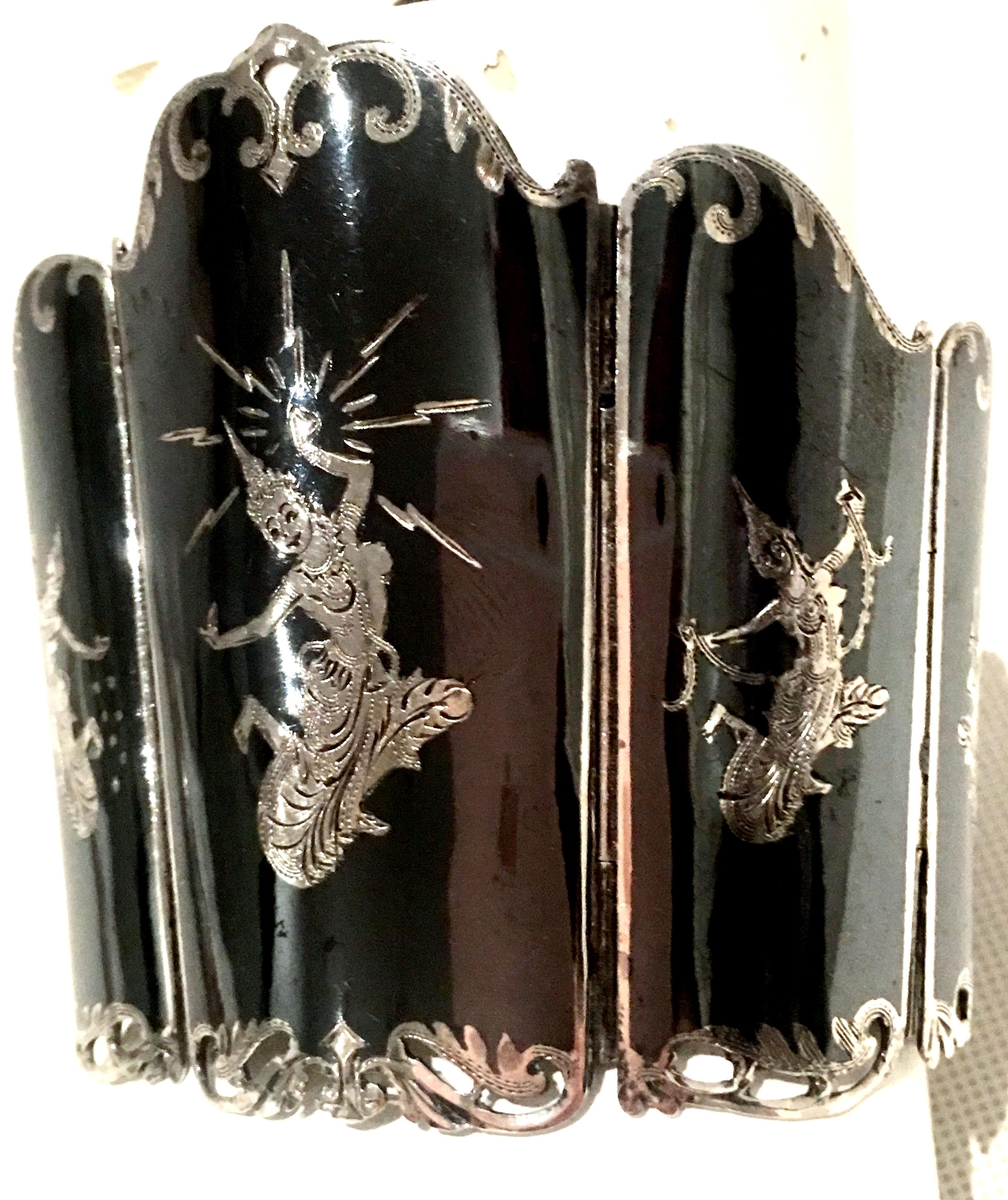 Mid-20th Century Siam Sterling Silver & Niello Enamel Panel Link Bracelet-Signed 2