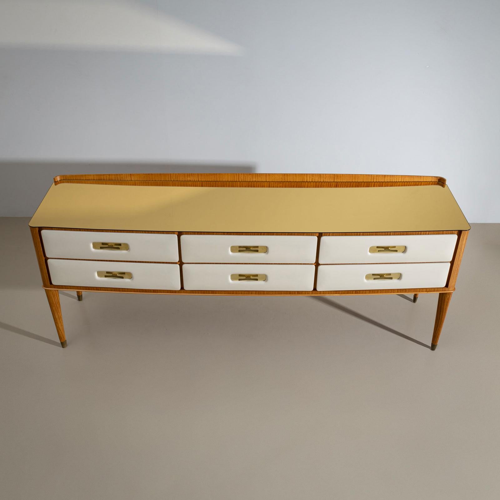 Brass Mid-20th Century Sideboard with Parchment Front, Italy For Sale