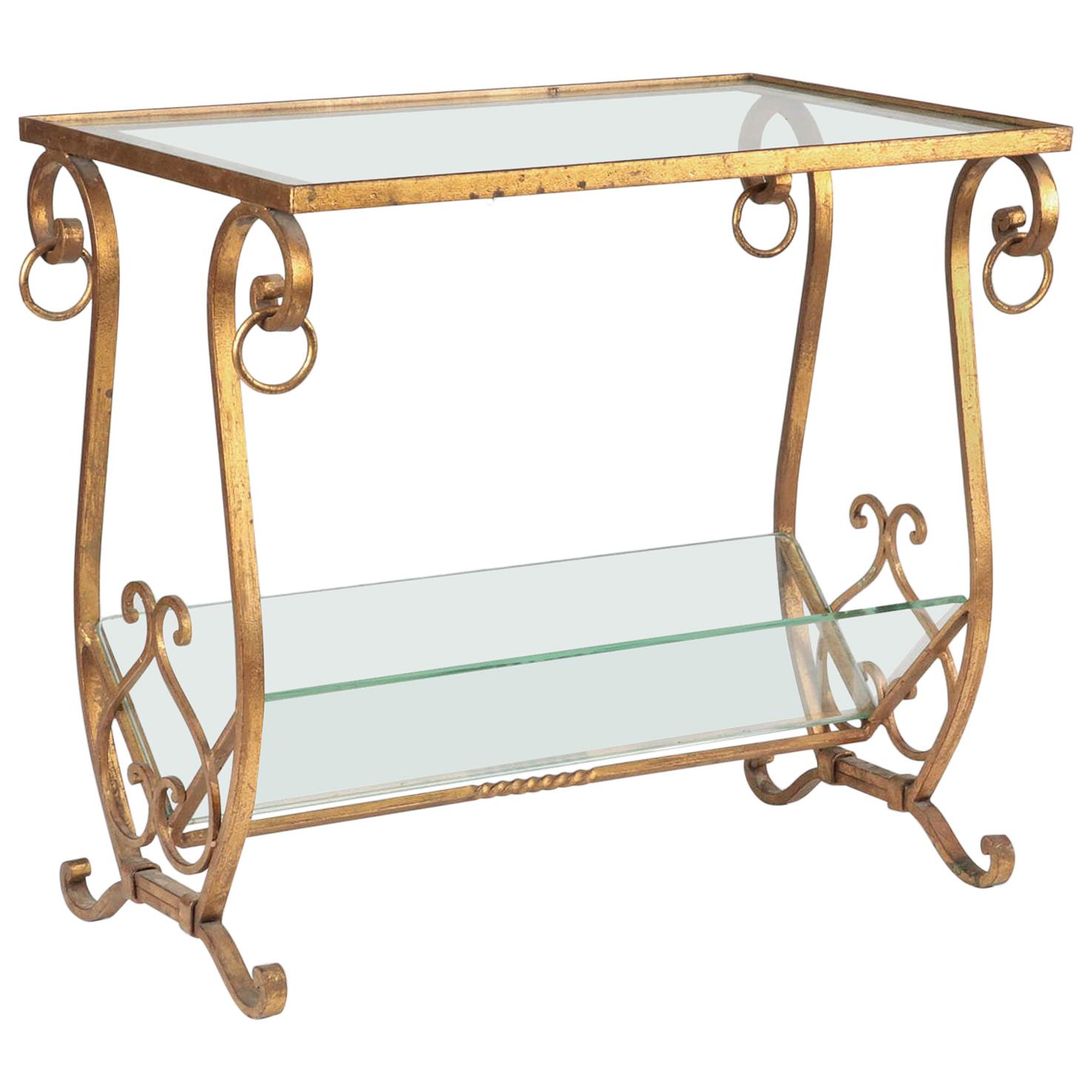 Iron Table Magazine Rack Mid-20th Century Sidetable / Magazine Rack, Wrought Iron with Gold ...