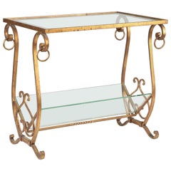 Mid-20th Century Sidetable / Magazine Rack, Wrought Iron with Gold Paint