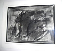 Mid-20th Century Signed Charcoal Abstract of Geometric Forms