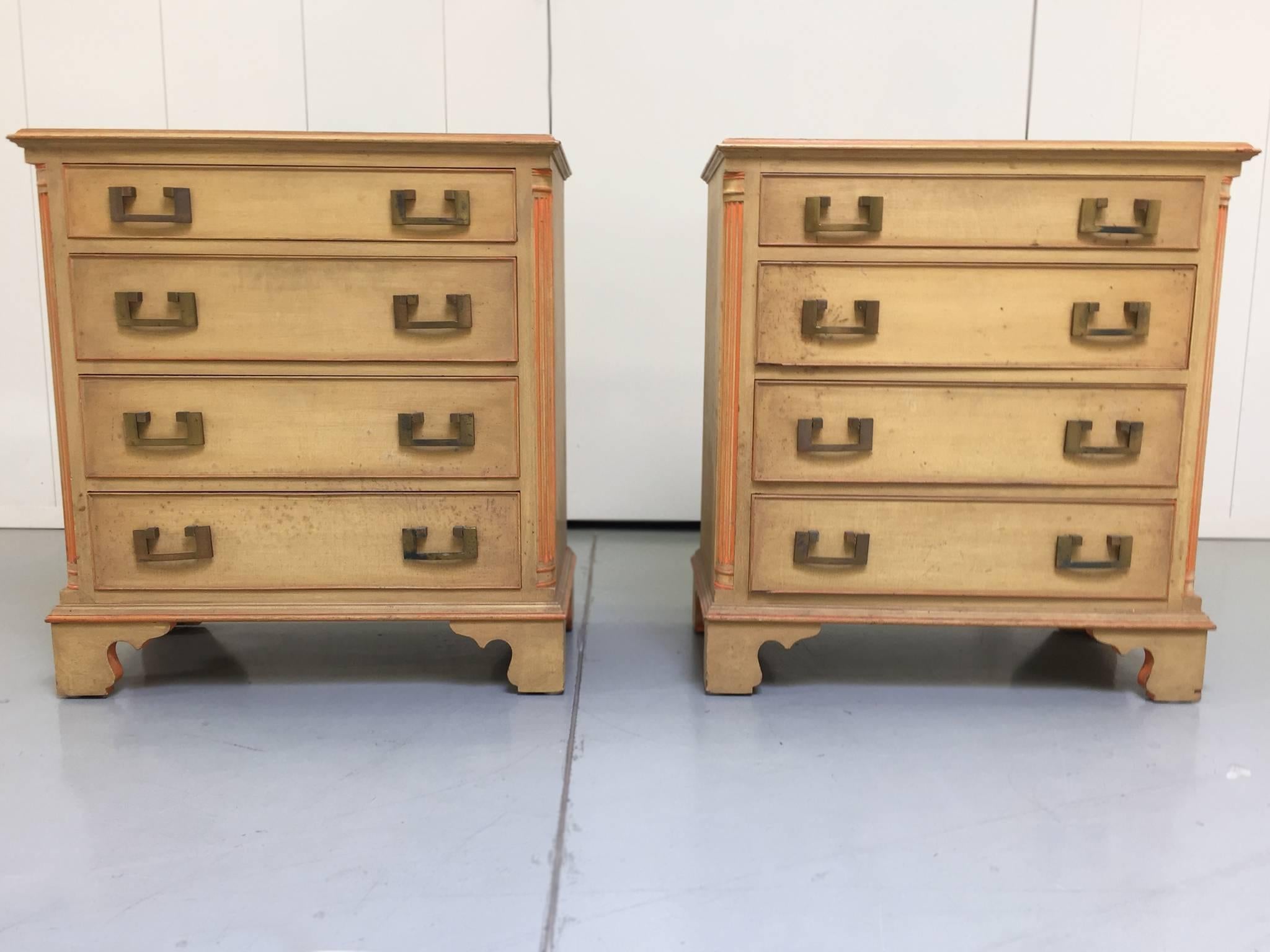 Hand-Painted Mid-20th Century Signed Kittinger Chests of Drawers, a Pair