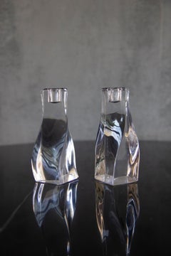Mid-20th Century Signed Orrefors Twisted Crystal Candles Holders, a Pair