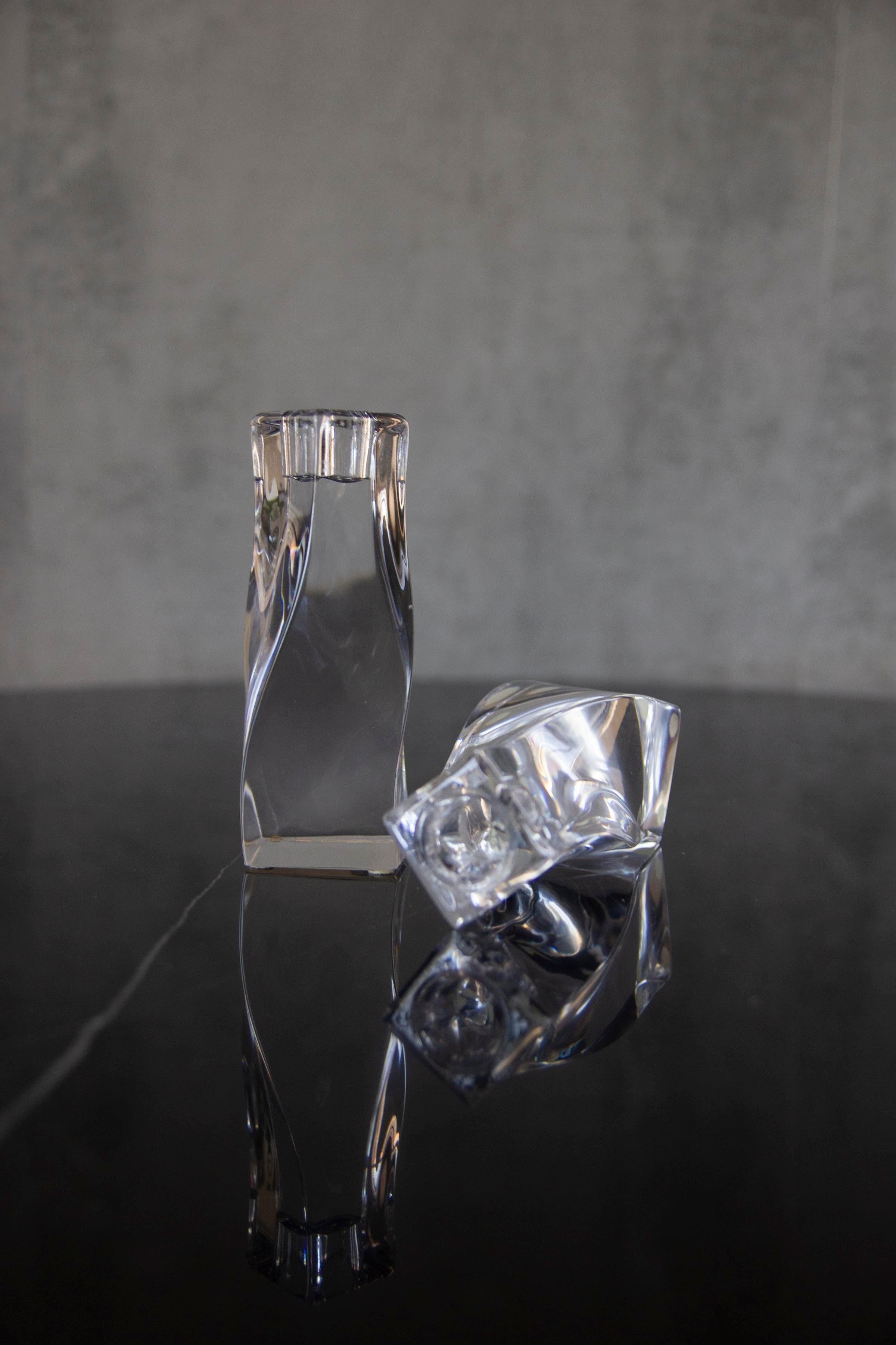 Mid-Century Modern Mid-20th Century Signed Orrefors Twisted Crystal Candles Holders, a Pair