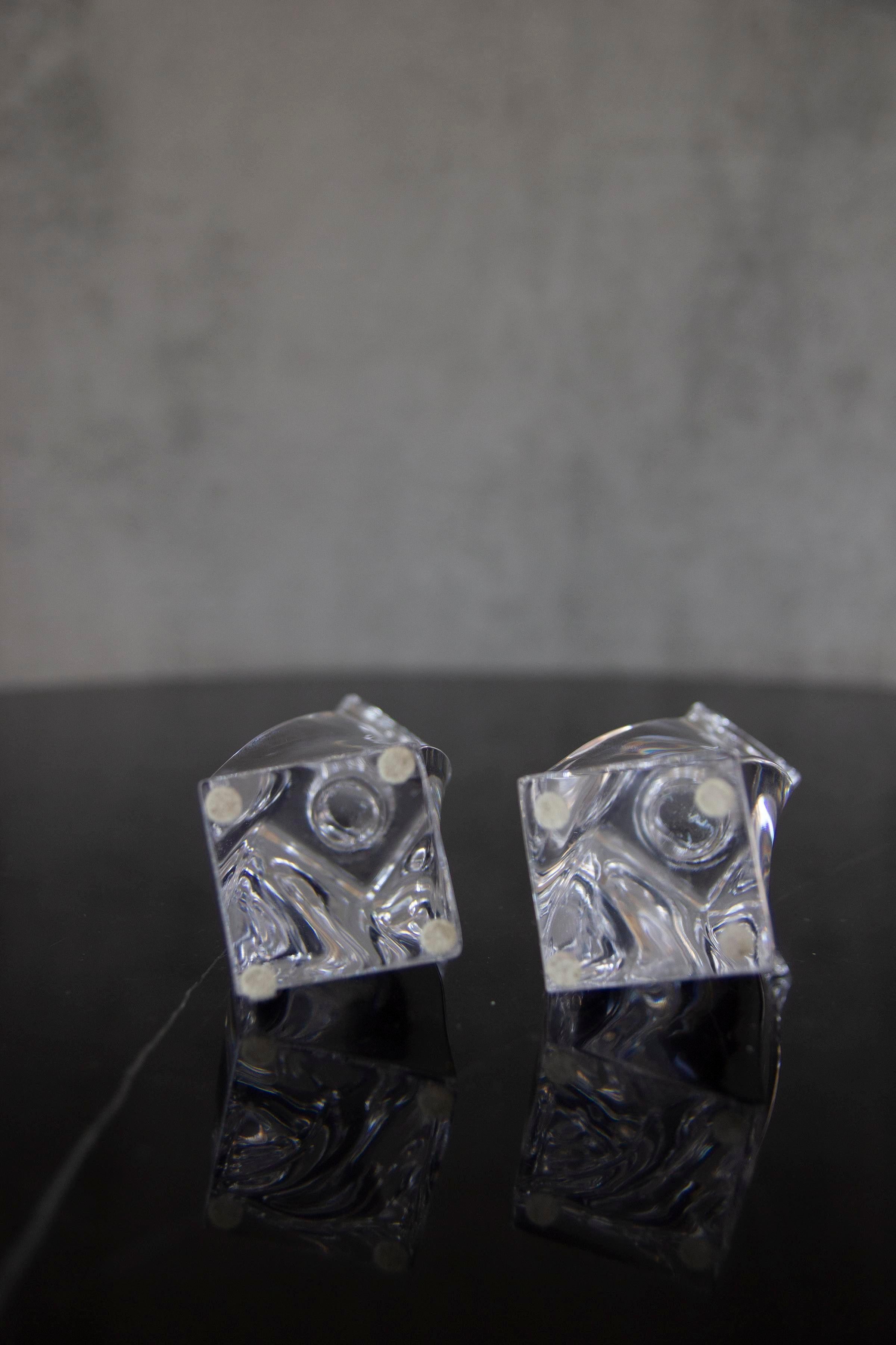Mid-20th Century Signed Orrefors Twisted Crystal Candles Holders, a Pair In Excellent Condition In Los Angeles, CA