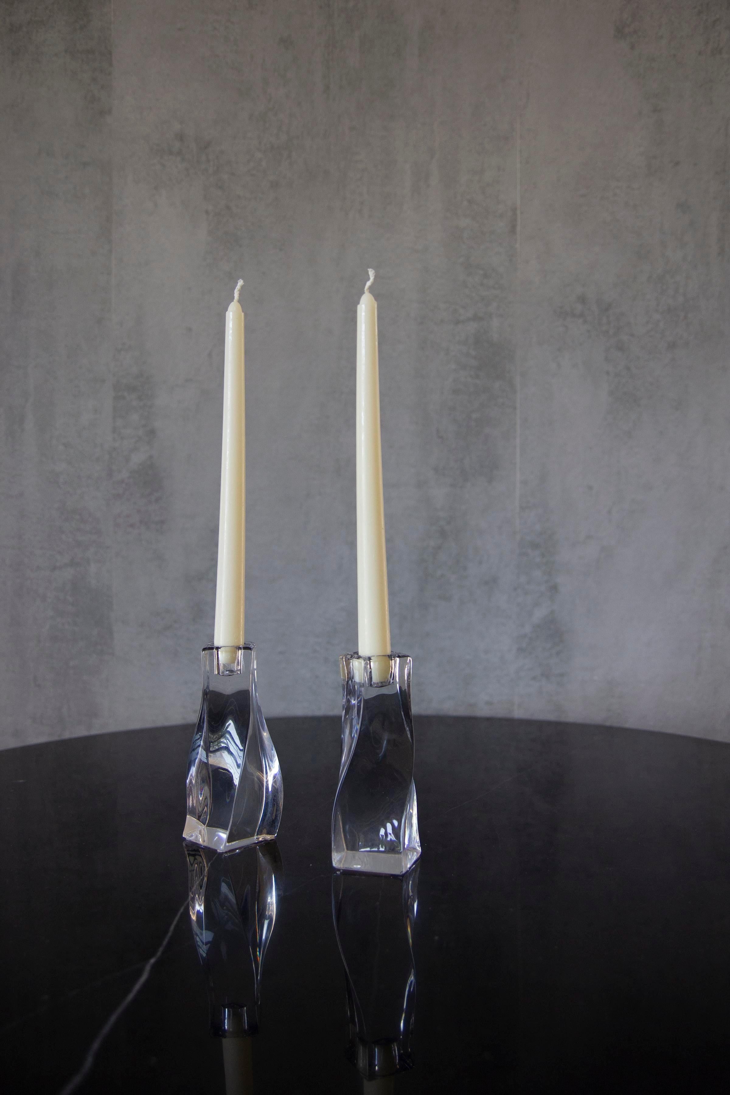 Mid-20th Century Signed Orrefors Twisted Crystal Candles Holders, a Pair 1
