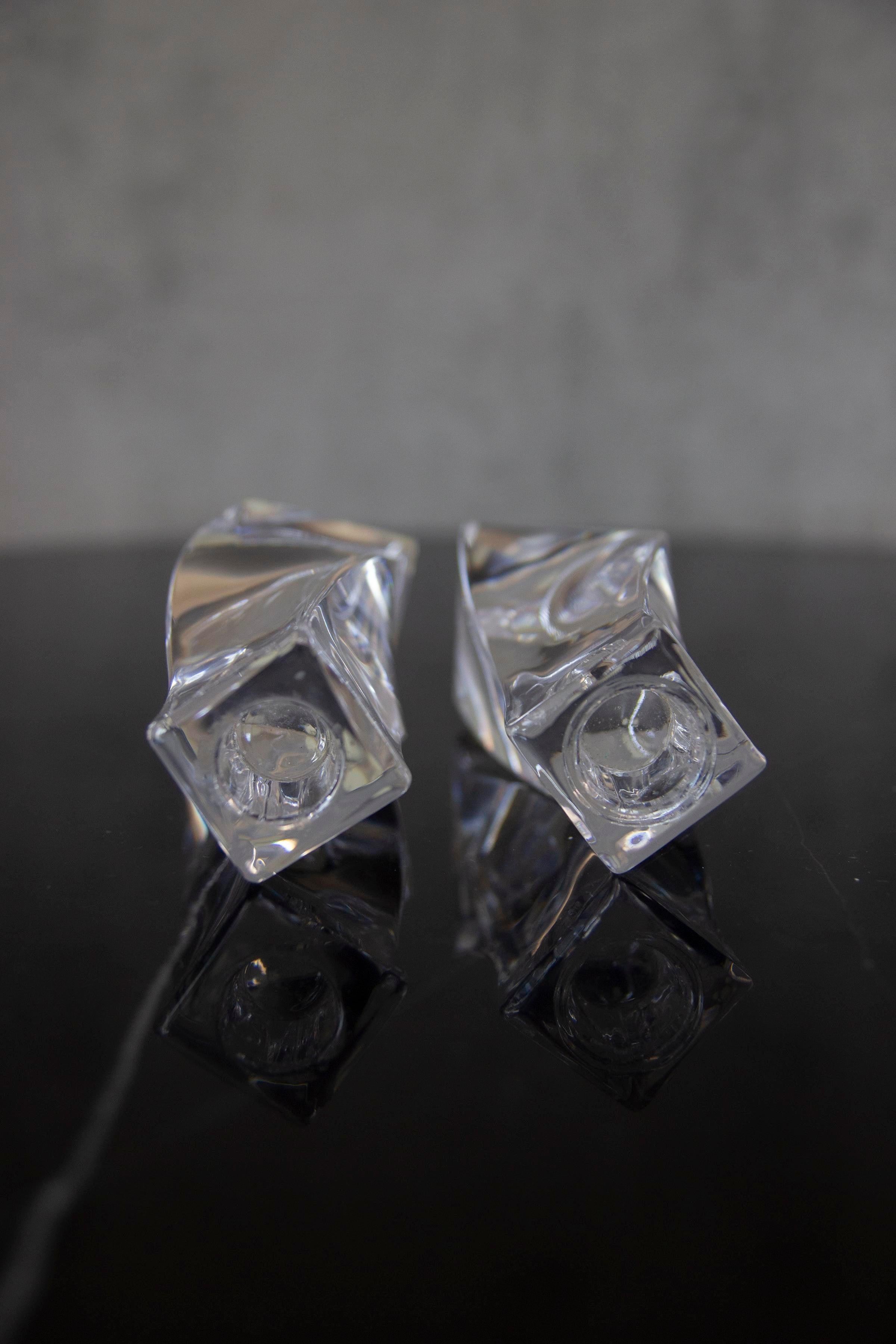 Mid-20th Century Signed Orrefors Twisted Crystal Candles Holders, a Pair 2