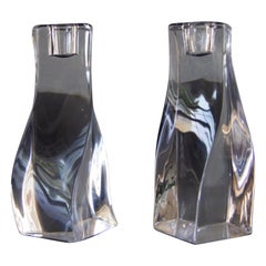 Mid-20th Century Signed Orrefors Twisted Crystal Candles Holders, a Pair