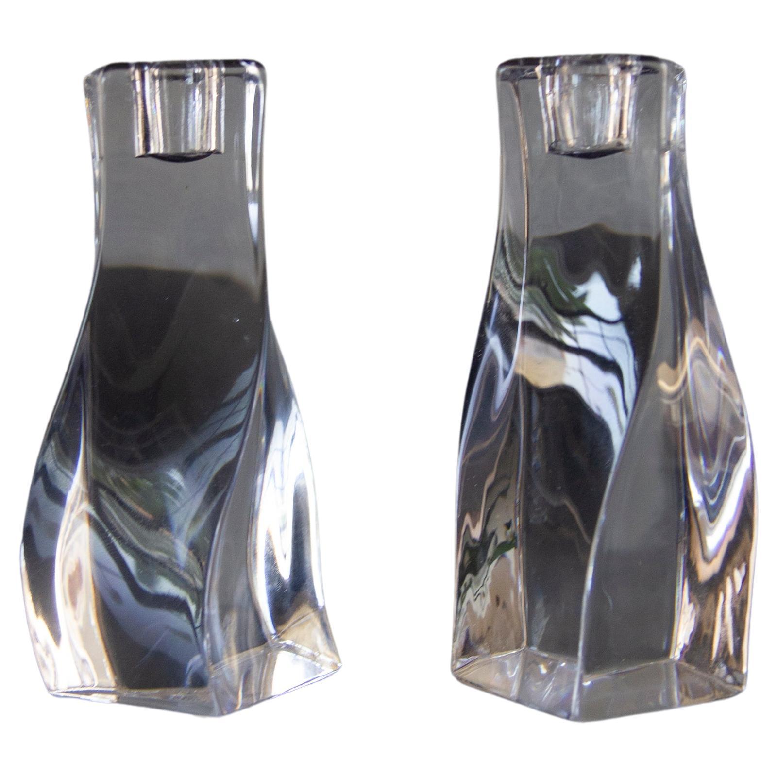 Mid-20th Century Signed Orrefors Twisted Crystal Candles Holders, a Pair For Sale
