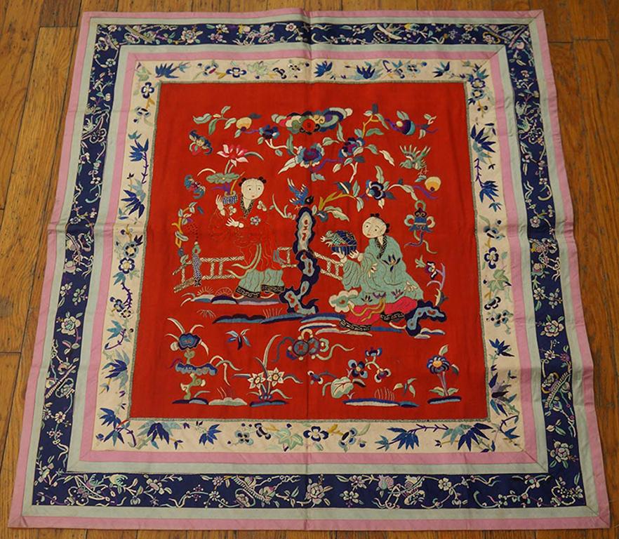 Quilted Mid 20th Century Silk Chinese Embroidery ( 2'4