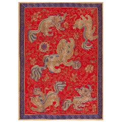 Vintage Mid 20th Century Silk & Gold Thread Chinese Embroidery ( 2' x 2'8" - 60 x 80 )