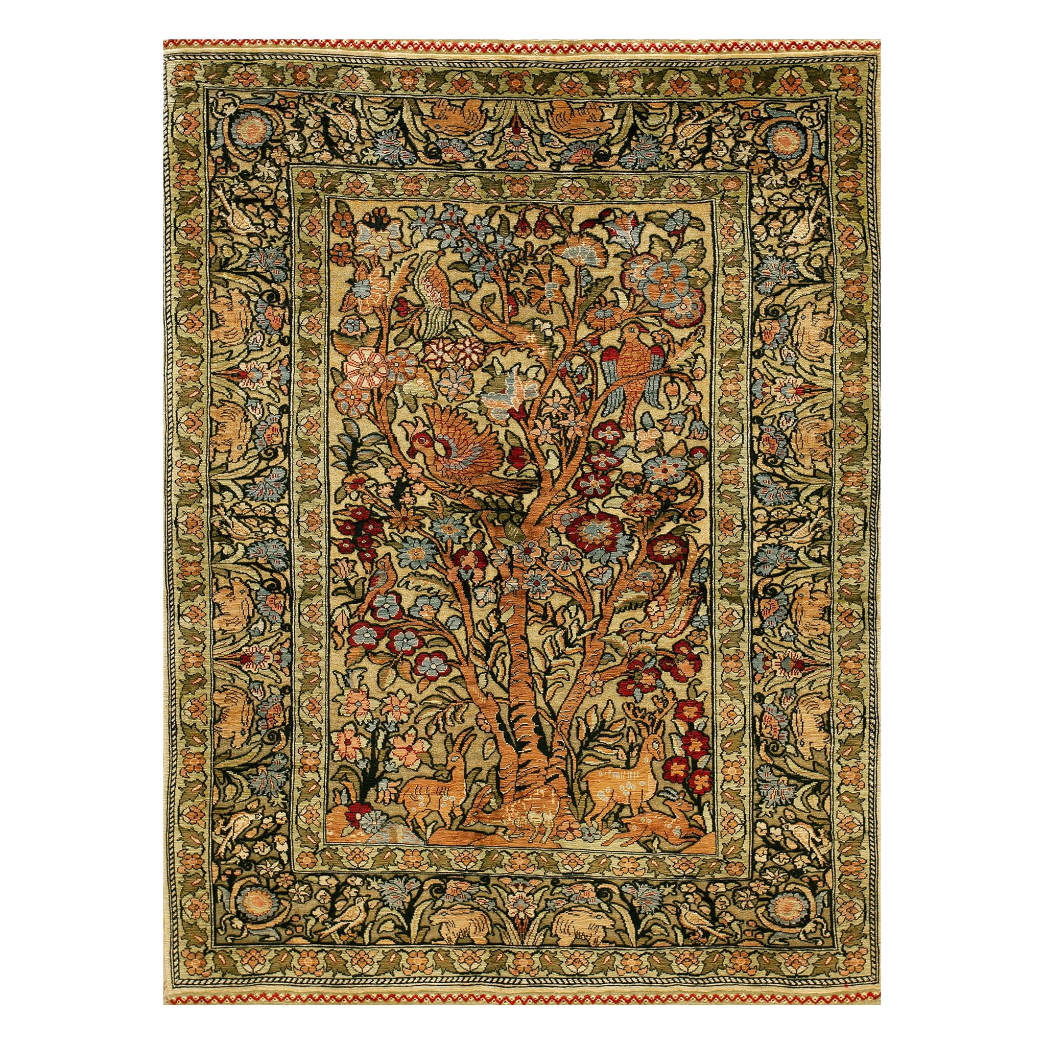 Mitte  Türkischer Hereke-Teppich aus Seide des 20. Jahrhunderts ( 2' x 3' - 60 x 90 cm)