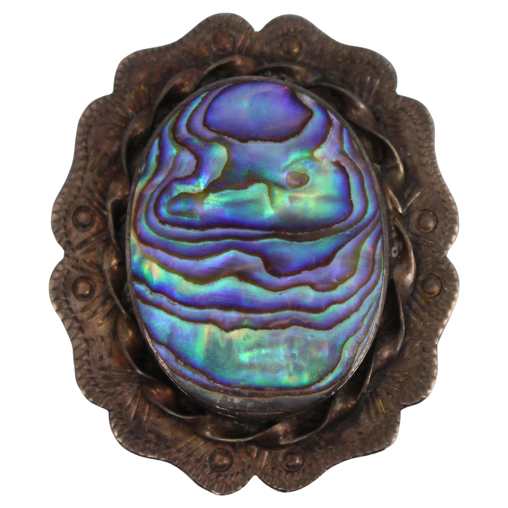 Mid 20th Century Silver and Abalone Brooch For Sale