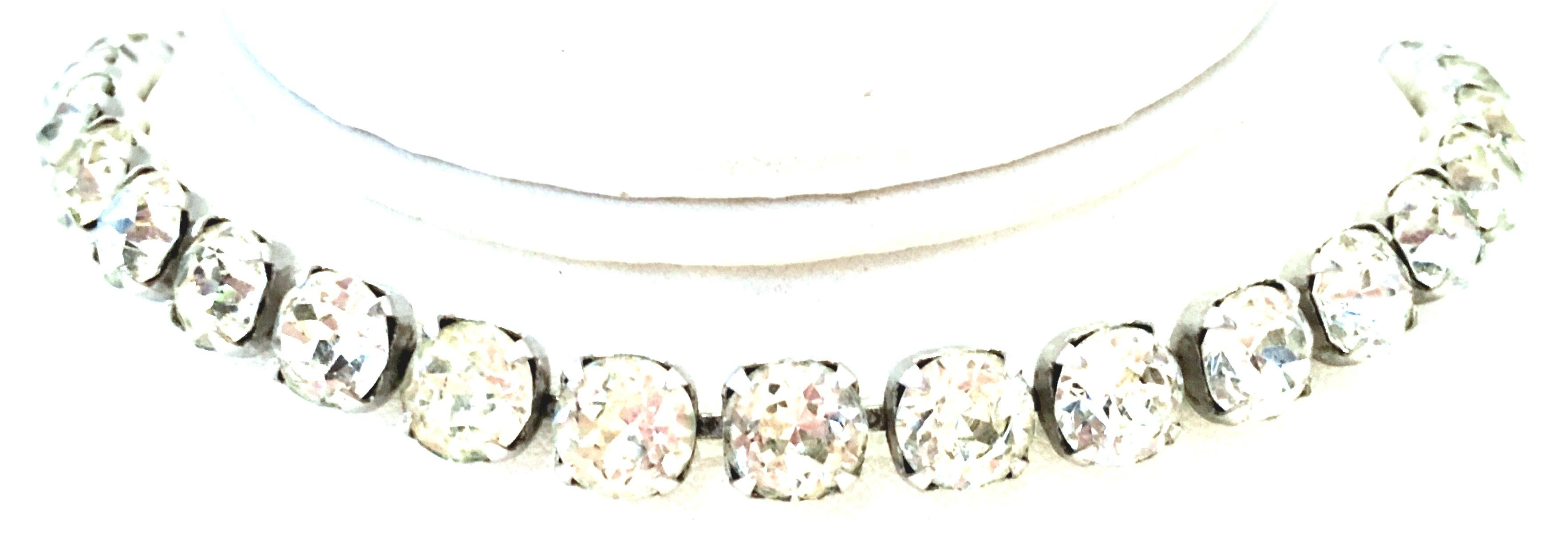 Mid-20th Century Silver Pot Metal & Prong Set Brilliant Cut And Faceted Round Austrian Crystal Choker Style Necklace. Features round stones of approximately .25
