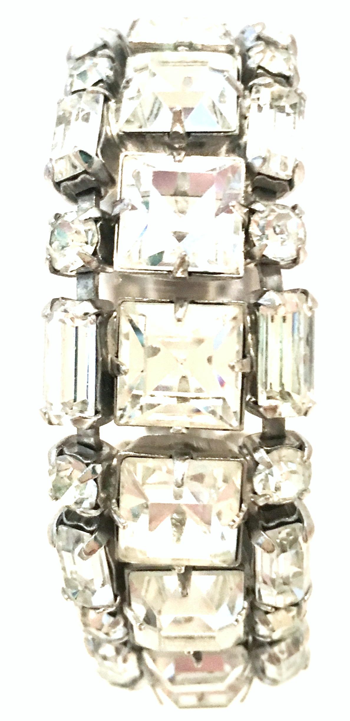 Women's or Men's Mid-20th Century Silver & Austrian Crystal Link Bracelet By, Weiss