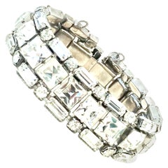 Retro Mid-20th Century Silver & Austrian Crystal Link Bracelet By, Weiss