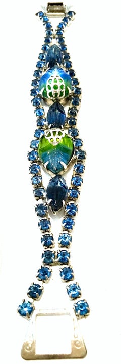 Mid-20th Century Silver, Austrian Crystal & Molded Glass Bracelet