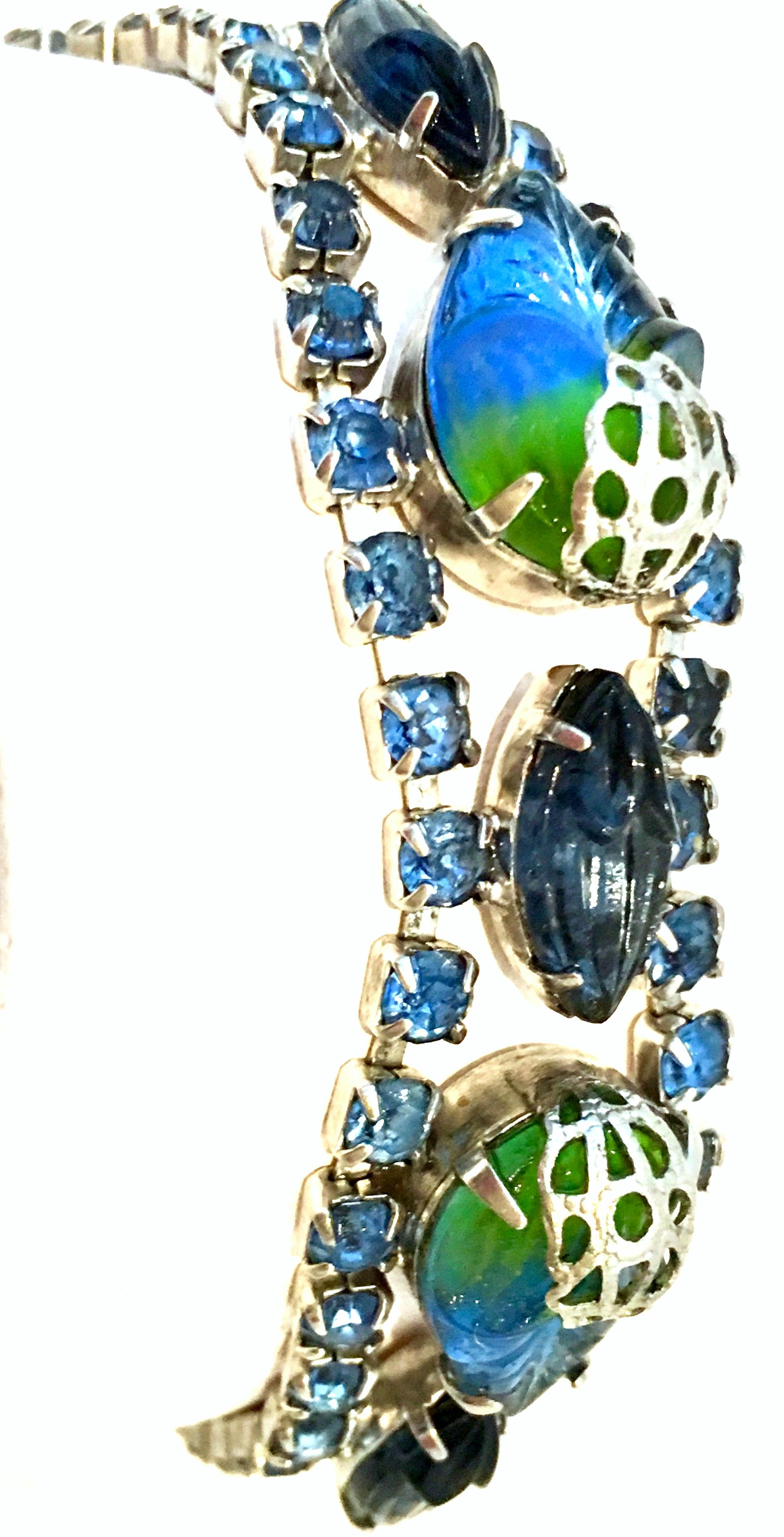 Mid-20th Century Silver, Austrian Crystal & Molded Glass Bracelet In Good Condition For Sale In West Palm Beach, FL