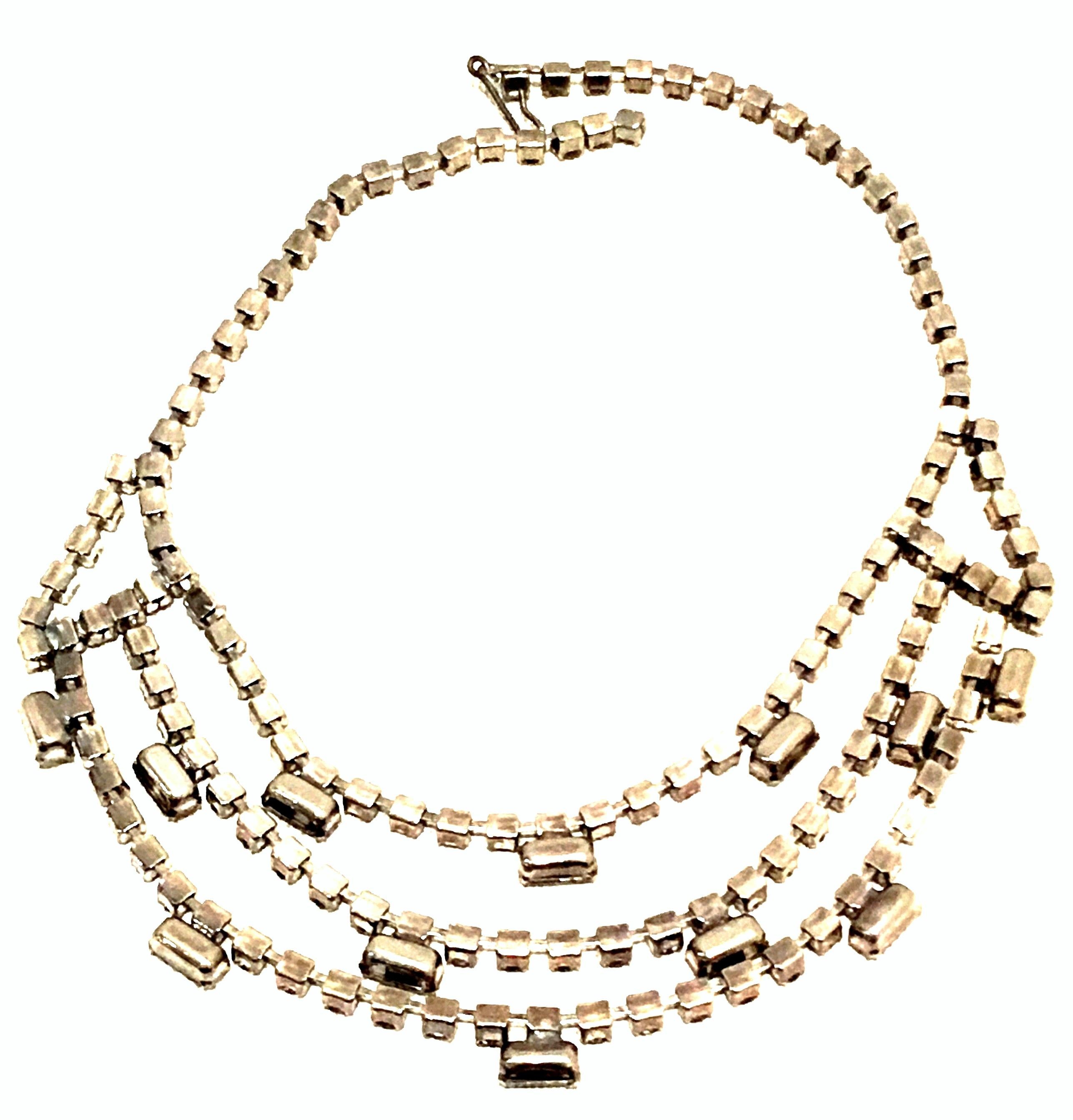 Mid-20th Century Silver & Austrian Crystal Triple Strand Choker Style Necklace im Angebot 5