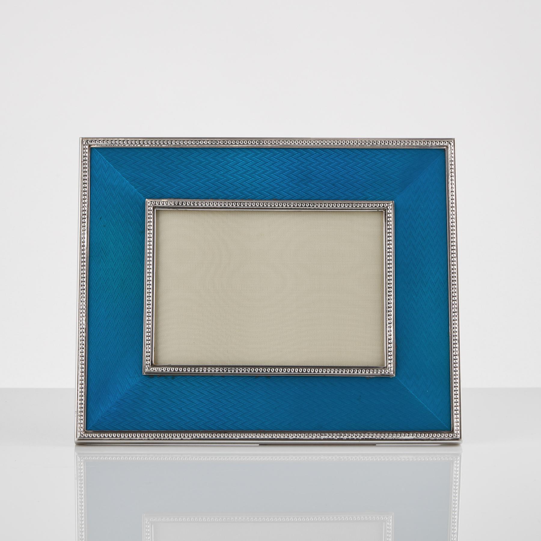 Mid-20th century silver and enamel vintage photograph frame, circa 1970
Silver markers mark Dior Italian 925
This Christian Dior quality frame is beautifully made in 925 sterling silver with beaded edge decoration.
Royal blue enamel is in good
