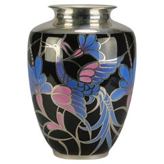 Vintage Mid 20th Century Silver Enamelled "Art Deco Vase" by Fredrich Spahr