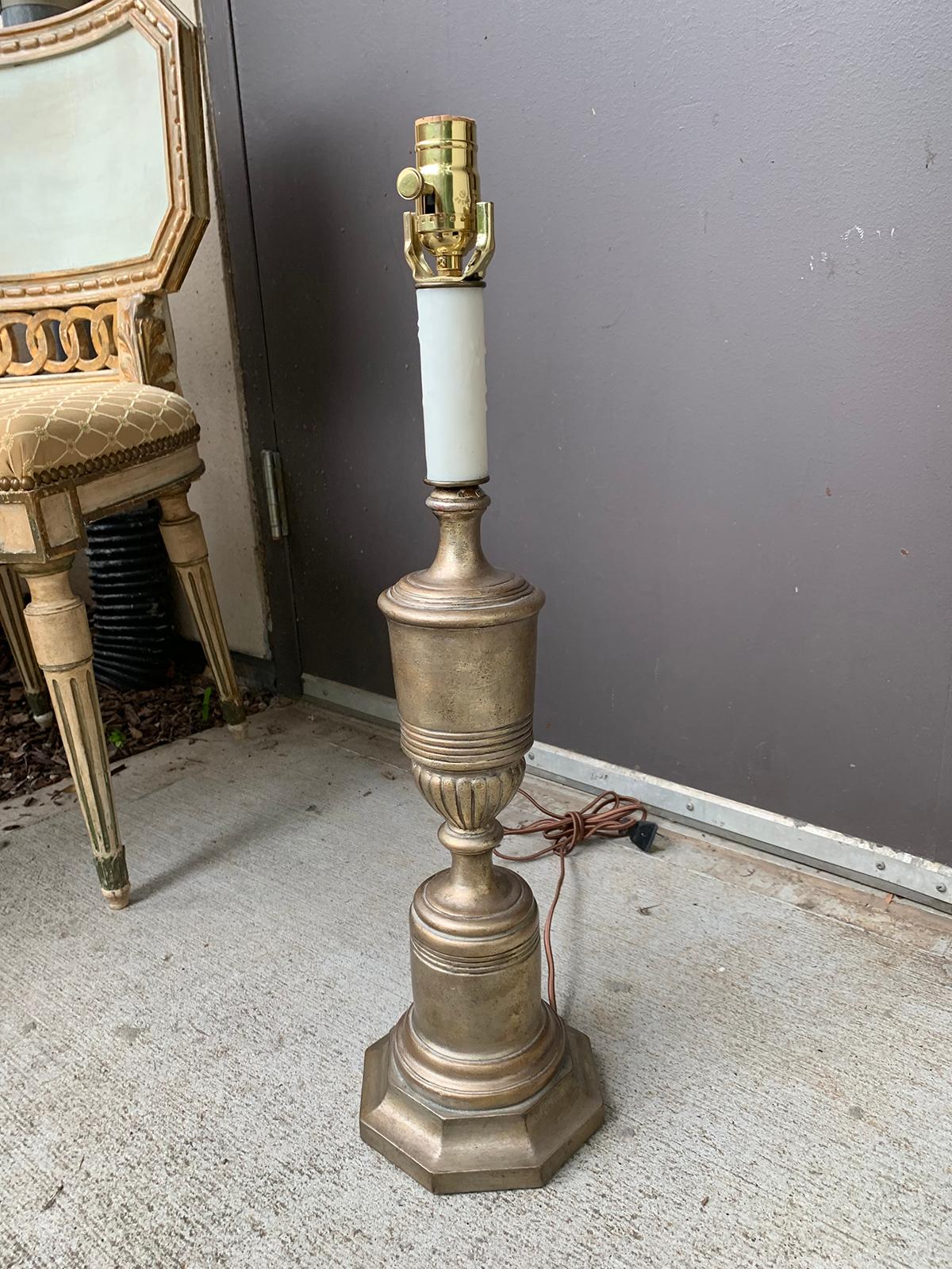 Mid-20th Century Silver Gilt Urn Lamp on Octagonal Custom Base In Good Condition For Sale In Atlanta, GA