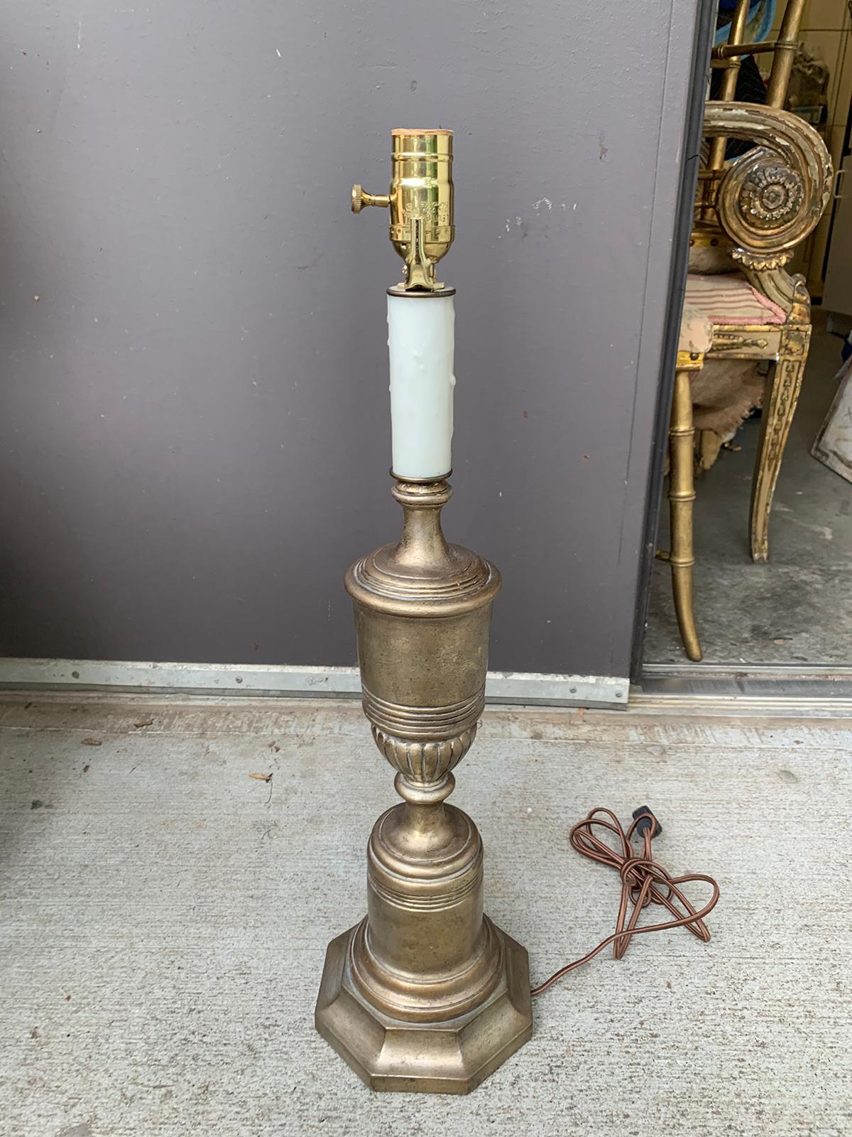 Wood Mid-20th Century Silver Gilt Urn Lamp on Octagonal Custom Base For Sale