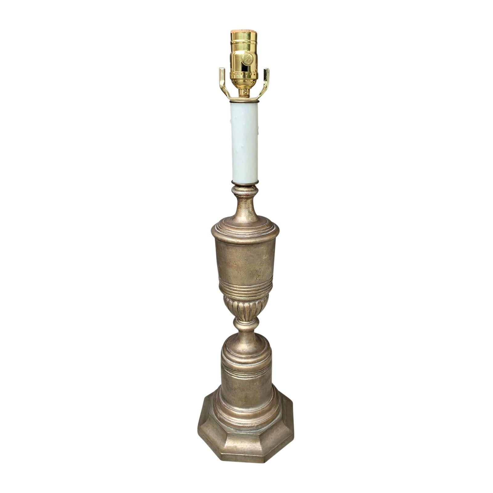 Mid-20th Century Silver Gilt Urn Lamp on Octagonal Custom Base For Sale