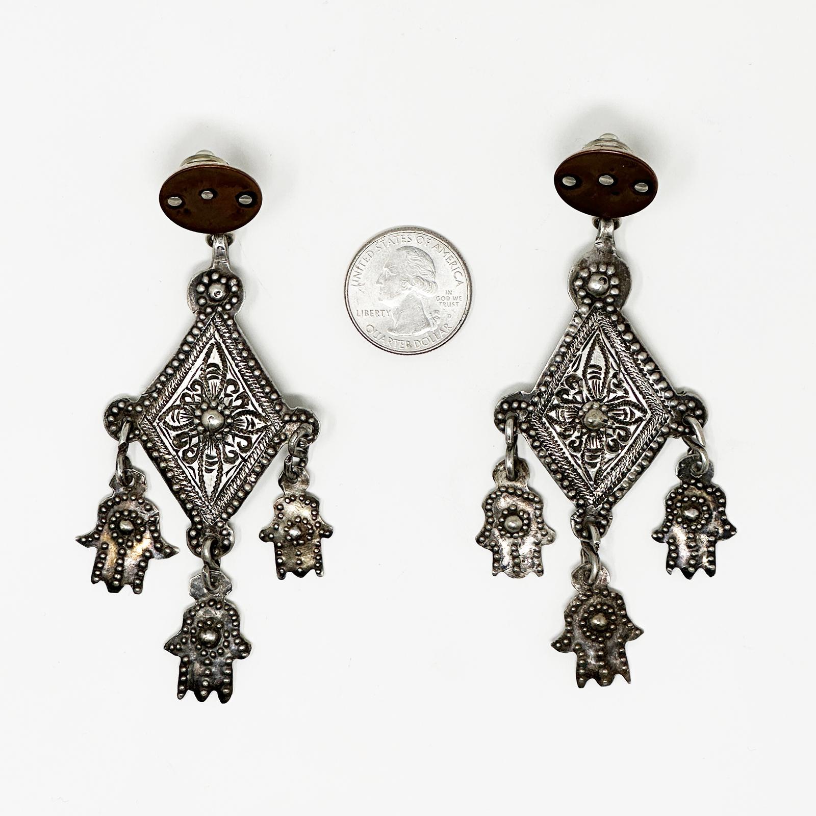 Mid-20th Century Silver Khamsa and Copper Earrings by Jewels In Good Condition For Sale In Point Richmond, CA