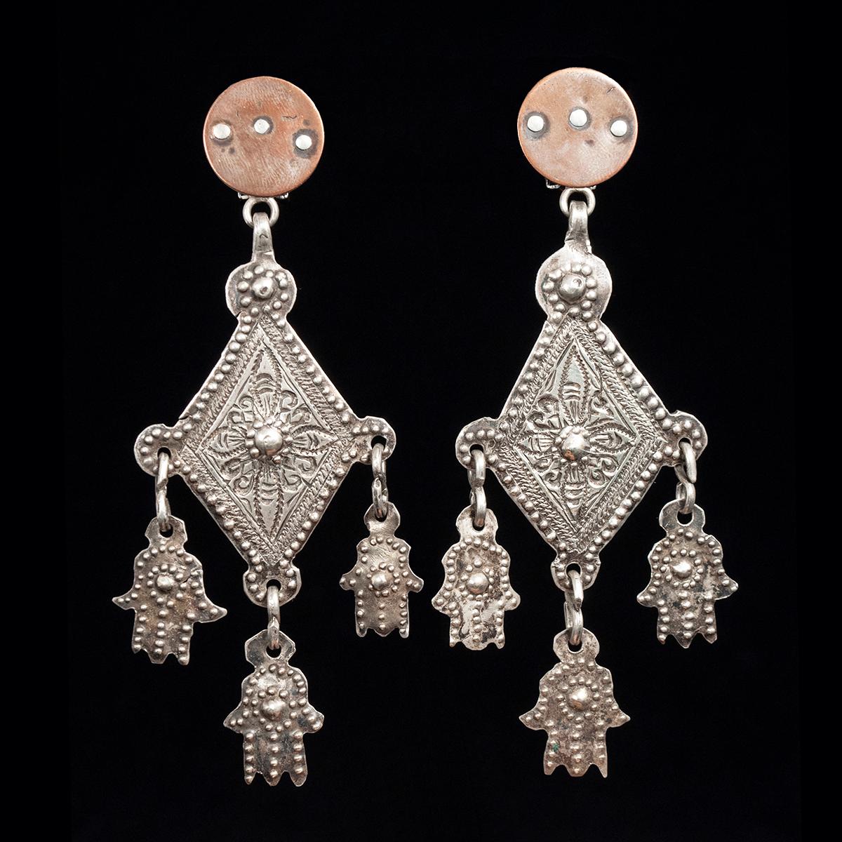 Women's Mid-20th Century Silver Khamsa and Copper Earrings by Jewels For Sale