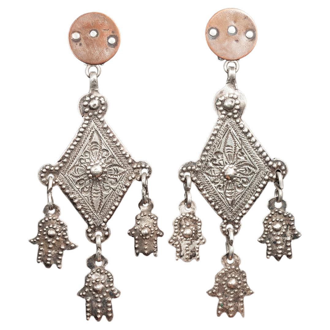 Mid-20th Century Silver Khamsa and Copper Earrings by Jewels For Sale