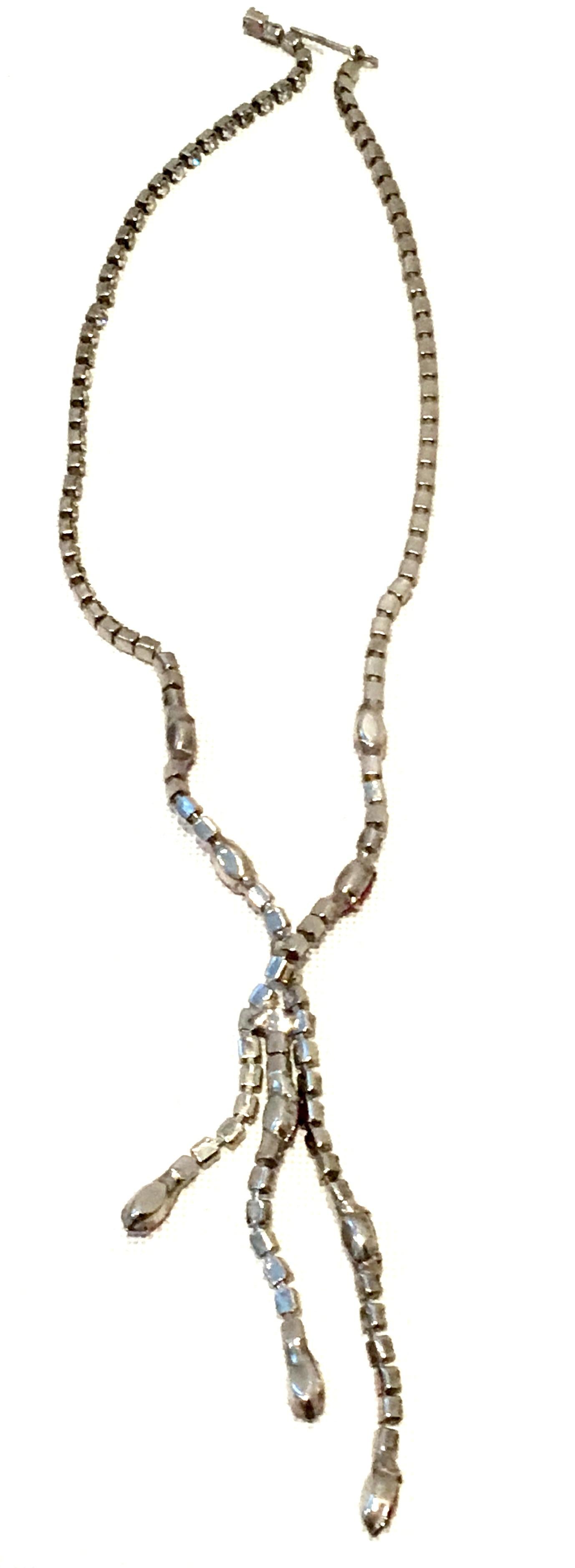 Mid-20th Century Silver Plate & Austrian Crystal Tassel Drop Necklace For Sale 5