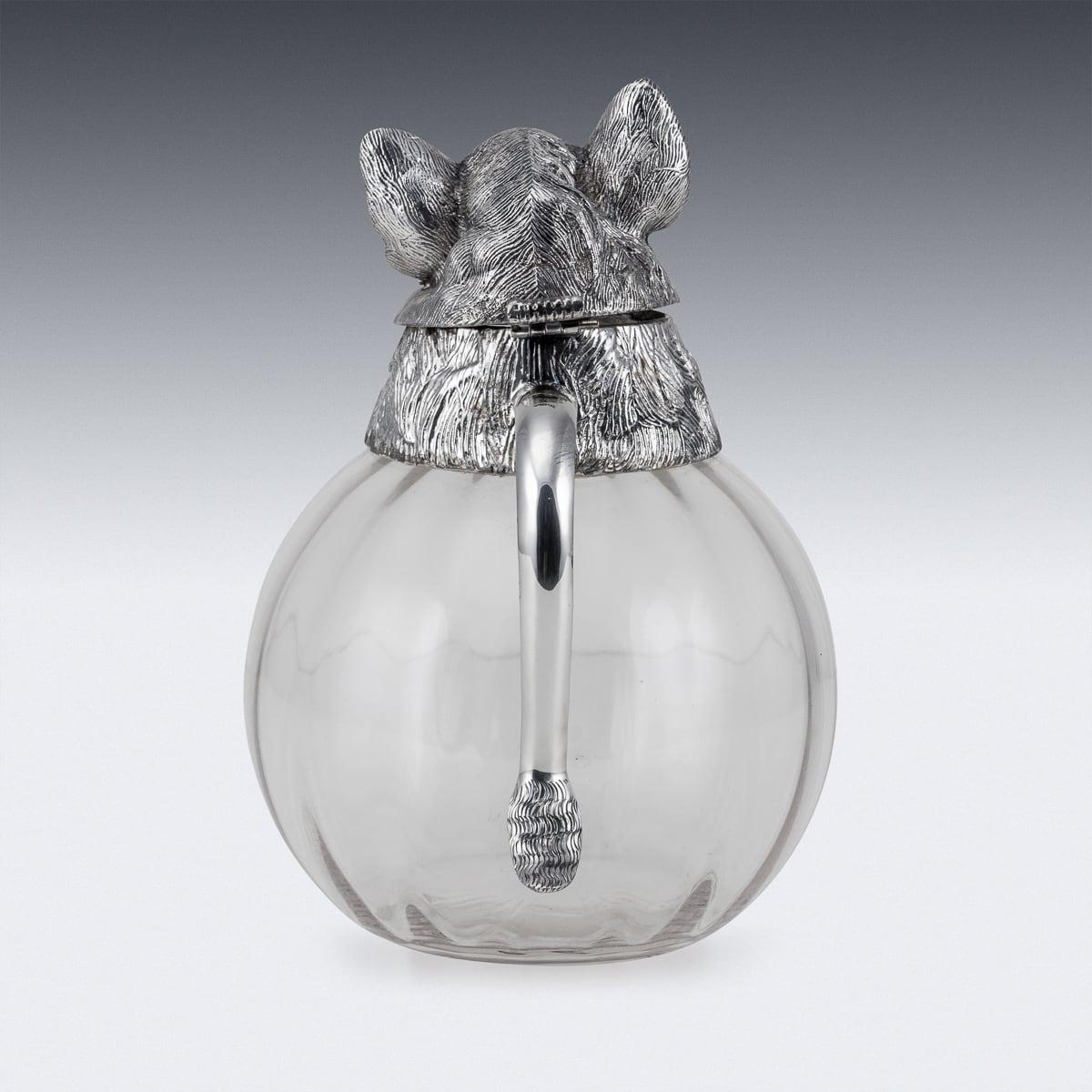Spanish Mid 20th Century Silver Plate Boar Head & Glass Jug With Cups By Valenti c.1970